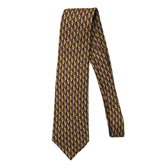 Fox & Chave Vintage Mens Yellow Red Pattern Silk Tie - Picture 2 of 4